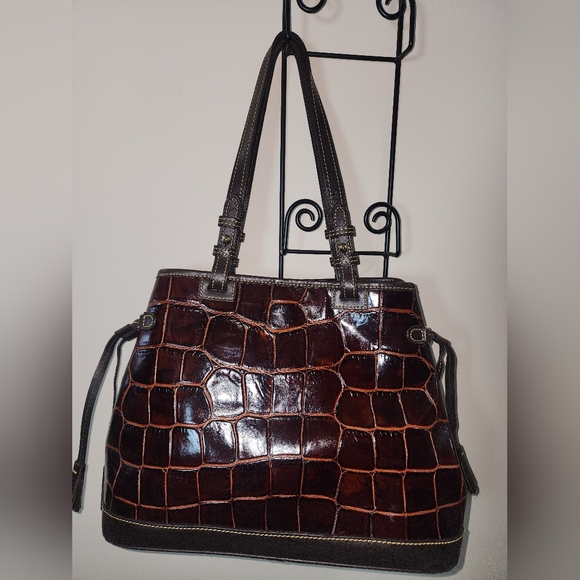 Dooney And Bourke Leather Croc Embossed Chocolate Shoulder Tote Purse Coin Pouch - Picture 8 of 14